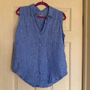Lilly Pulitzer Breelyn Beckon Blue Sleeveless Button-Up Linen Shirt